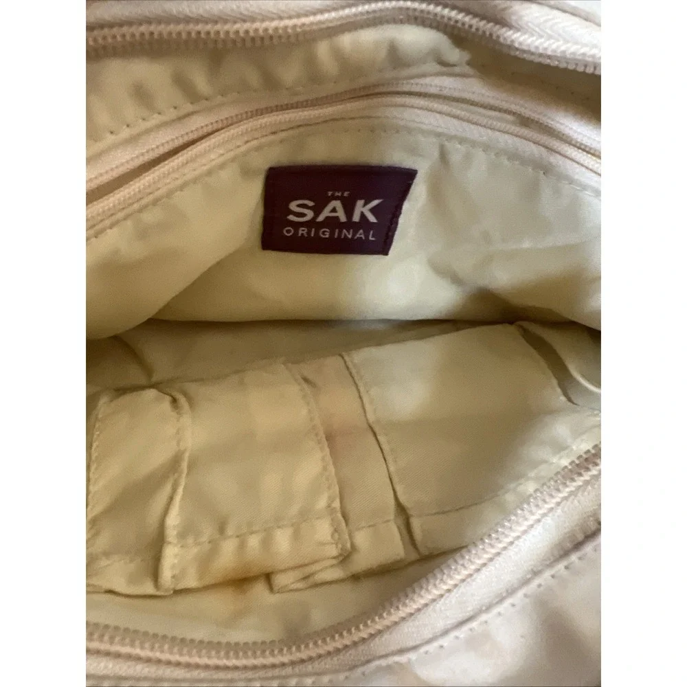 The Sak Original Women's Crochet Hand Bag Cream White with Silver Tag